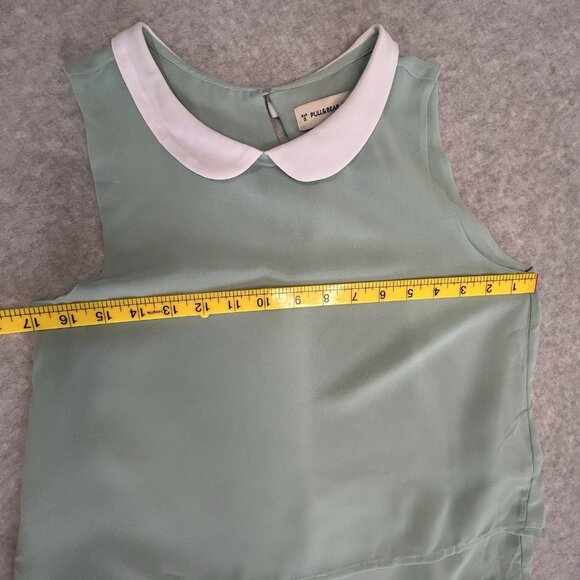 PULL & BEAR Mint Green Blouse EURO S Peter Pan Collar Sheer Layered Sleeveless - Picture 3 of 9
